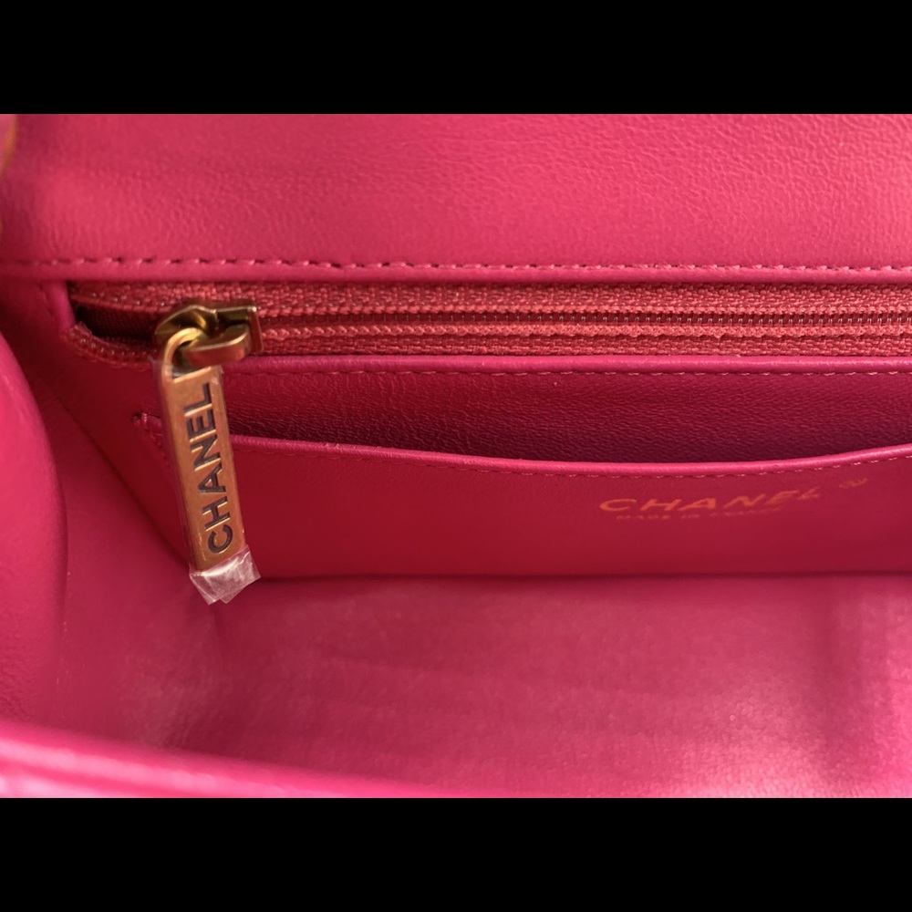 Authentic CHANEL Lambskin Chevron Mini Rectangular Pink with gold hardware - Picture 12 of 17